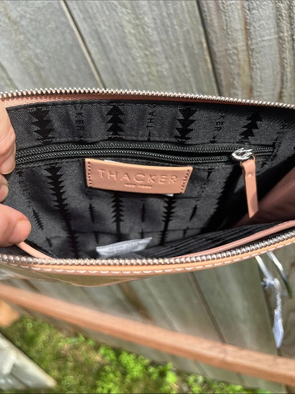 Thacker Peach Leather Wristlet with Silver Ring Handle